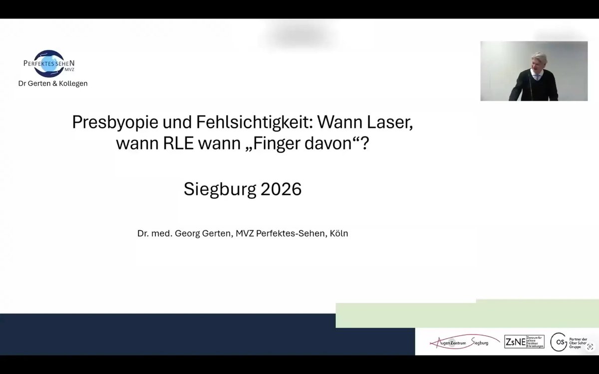 Dr. Georg Gerten beim Siegburger Augensymposium 2026 – Vortrag über Presbyopie und Fehlsichtigkeit