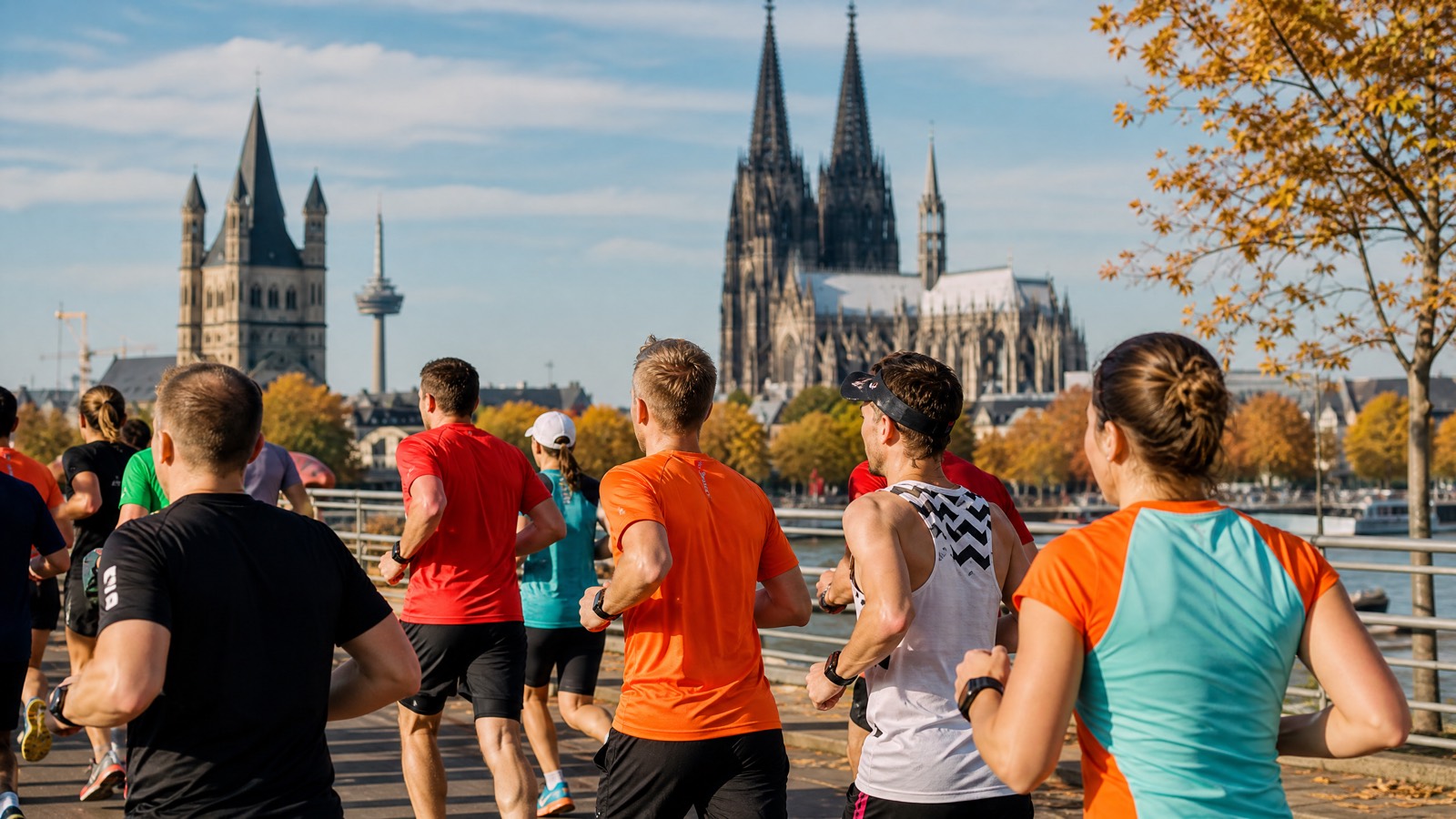 Läufer beim Köln-Marathon vor der Kulisse des Kölner Doms