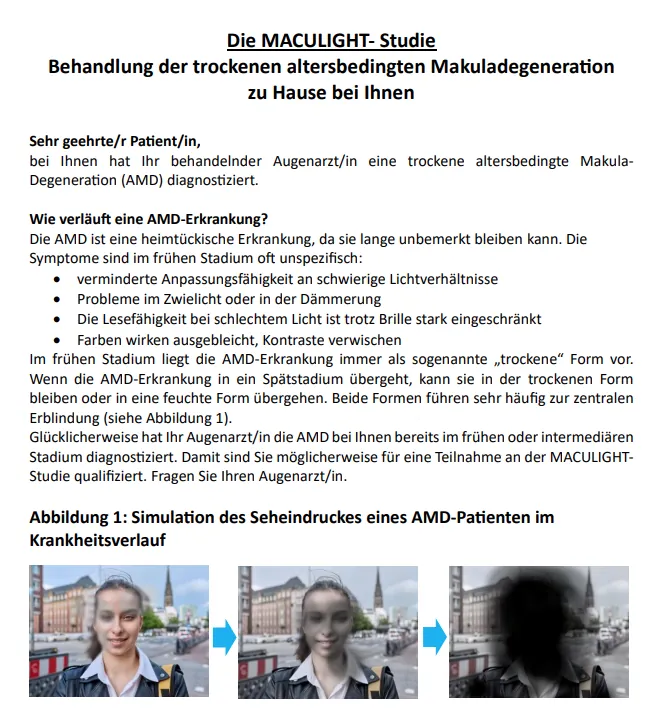 MACULIGHT Patientenflyer: Behandlung der trockenen AMD