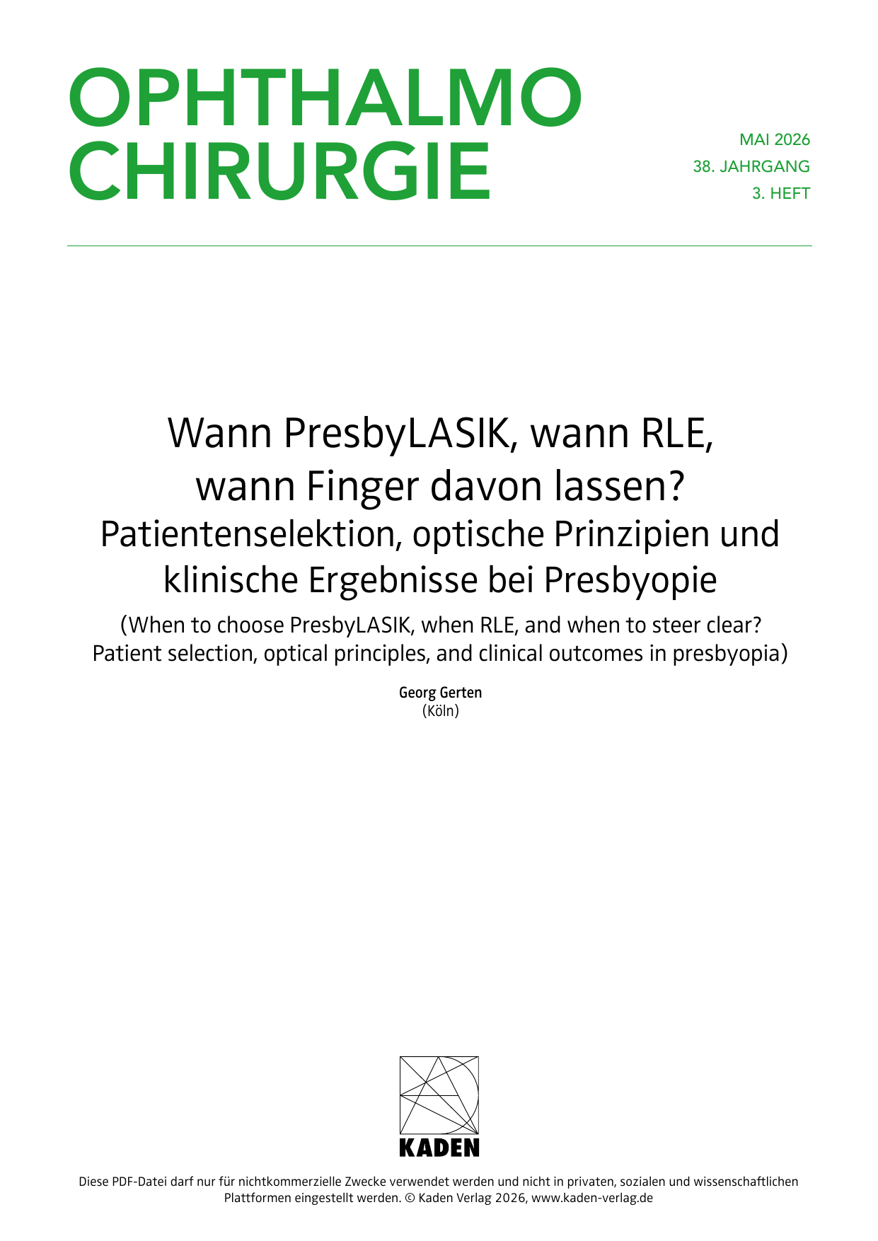 Fachartikel Presbyopie und Fernsichtigkeit